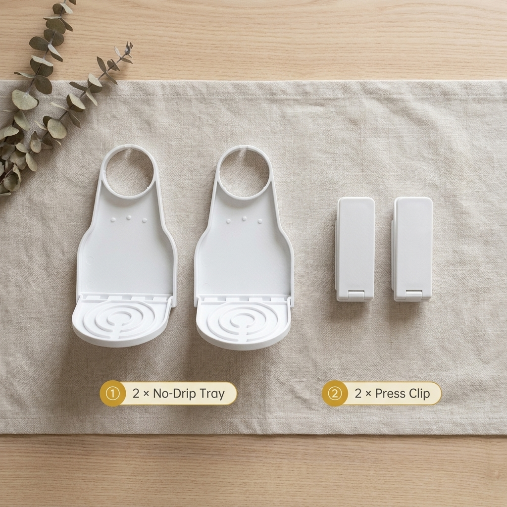 What's in the box: 2 No-Drip Trays and 2 Press Clips
